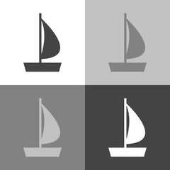 Ship, boat. Sail ship.  Set vector icon on white-grey-black color