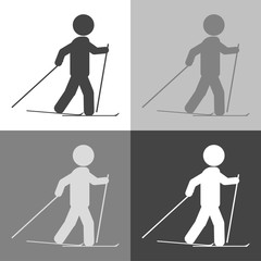 Naklejka premium Vector sport set icon. Athlete on skis. Skier icon on white-grey-black color