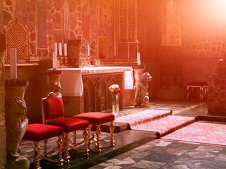 Wenceslas tomb at St Vitus Cathedral interior in the old town of Prague.