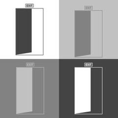 Vector image of a door with an inscription exit. Vector white  set icon on white-grey-black color