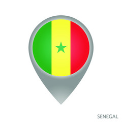Map pointer with flag of Senegal. Gray abstract map icon. Vector Illustration.