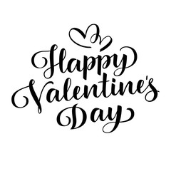 Happy Valentine's Day. Vector lettering. Holiday greeting text. Black on white