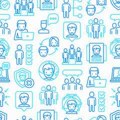 People and users seamless pattern with thin line icons: management, communication, human resources, teamwork, candidate. Modern vector illustration.