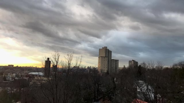 Timelapse North Bronx overlooking upper Manhattan with storm approaching