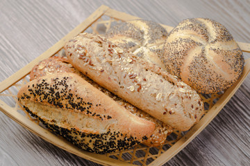 Assorted Buns,bread rolls,rolls of bran,seedcake,caraway