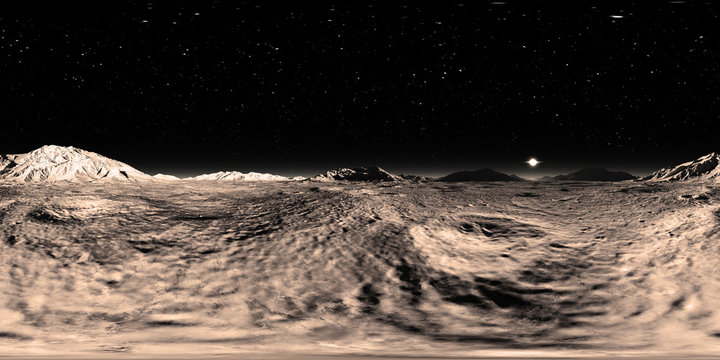 360 HDRI panorama of Mercury planet. Mercury landscape, environment map. Equirectangular projection, spherical panorama