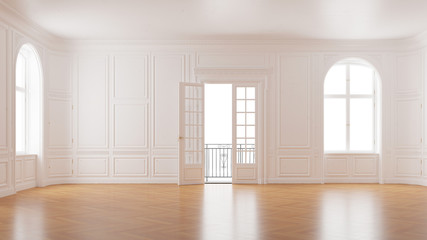 Fototapeta premium Eleganter leerer Raum im Altbau mit Balkon