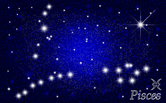 Constellation of Pisces in a starry blue sky