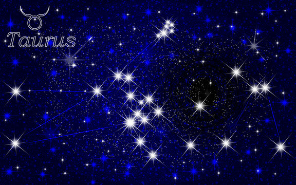 The constellation of Taurus in the starry blue sky