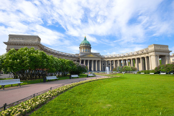Kazan Cathedral in the June solar morning. St. Petersburg
