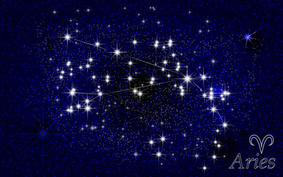 Constellation of Aries in a starry blue sky. vector