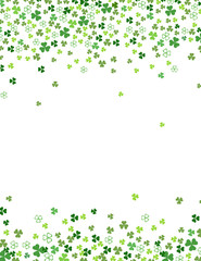 Clover shamrock leaves isolated on white background. Abstract St. Patrick's day border background with place for your text. Vector flat illustration for your greeting cards design or poster