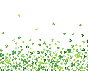 Green flat clover shamrock leaves isolated on white background. Abstract St. Patrick's day background for your greeting cards design or poster. Vector illustration