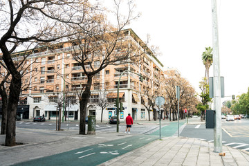 Fototapeta na wymiar SEVILLA, SPAIN - ANUARY 13, 2018: Street view of downtown in Sevilla city, Spain