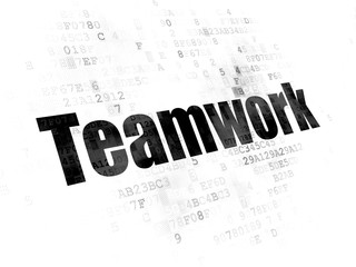 Business concept: Pixelated black text Teamwork on Digital background