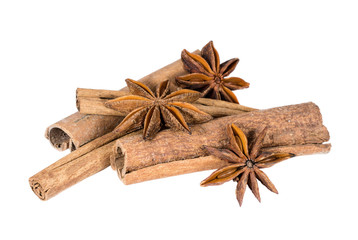 Cinnamon sticks and star anise spice fruits
