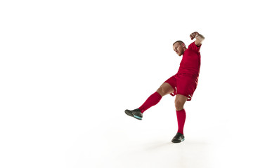 Professional football soccer player isolated on white background