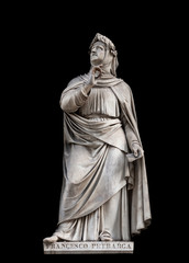 Francesco Petrarca statue on black background