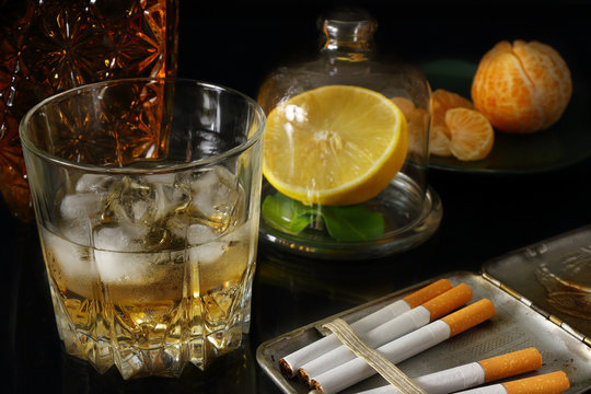Whiskey, cigarettes and fruits