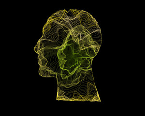 Fototapeta premium Human head with generative curve line. Concept of artificial intelligence, AI, deep learning. Vector