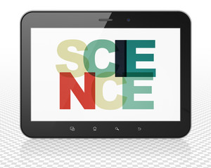 Science concept: Tablet Pc Computer with Painted multicolor text Science on display, 3D rendering