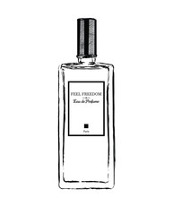 Hand drawn vector illustrations - french perfume. Outline design elements. Fashion sketch. Glass bottles with floral aroma. Perfect for invitation, greeting card, poster, print etc.