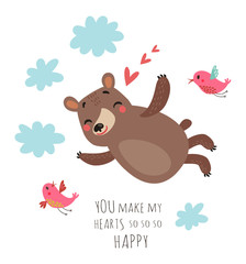 Cute bear and birds. valentine's card