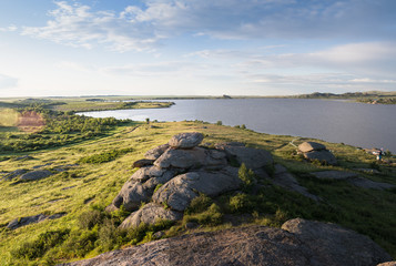 huge and sharp rocky ridges towards a  mountain panorama