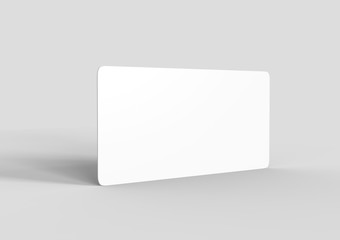 Mock up template blank white empty rounded corners gift voucher card on the grey background. For graphic design or presentation, 3D rendering illustration.