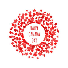 Happy Canada Day label, logo, banner, card, clipart with red maple leaves.