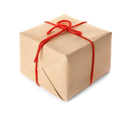 Parcel gift box on white background