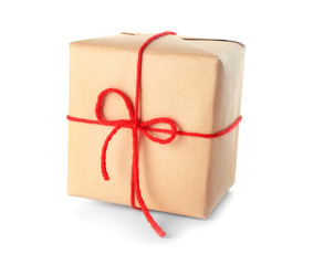 Parcel gift box on white background