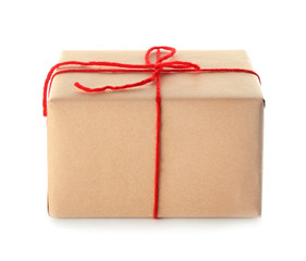 Parcel gift box on white background