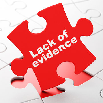 Law concept: Lack Of Evidence on Red puzzle pieces background, 3D rendering