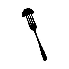 dumpling on fork icon vector