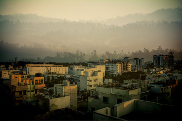 Obraz premium Double exposure development and mountain range