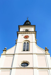 Fototapeta na wymiar WIELICZKA, POLAND - MARCH 27, 2017: Church clock tower