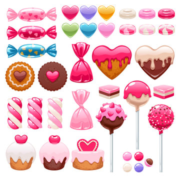 Valentine's day sweets set. Assorted candies.
