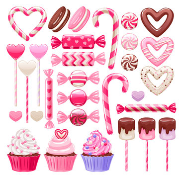 Valentine's day sweets set. Assorted candies.