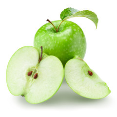 green apple with leaf
