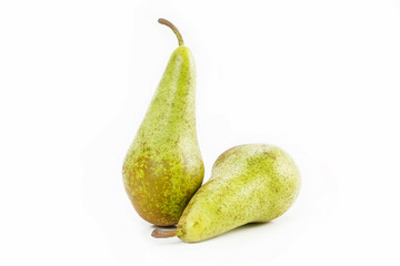 Two green pears isolated on white background.