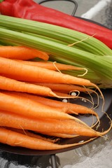 Colorful fresh organic vegetables on a kitchen table