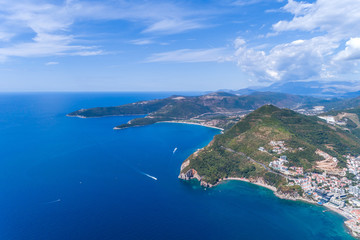 Fototapeta na wymiar Aerial view on the beach on the island of St. Nicholas. Montenegro. 