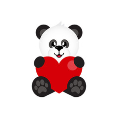 cartoon cute panda with heart sitting