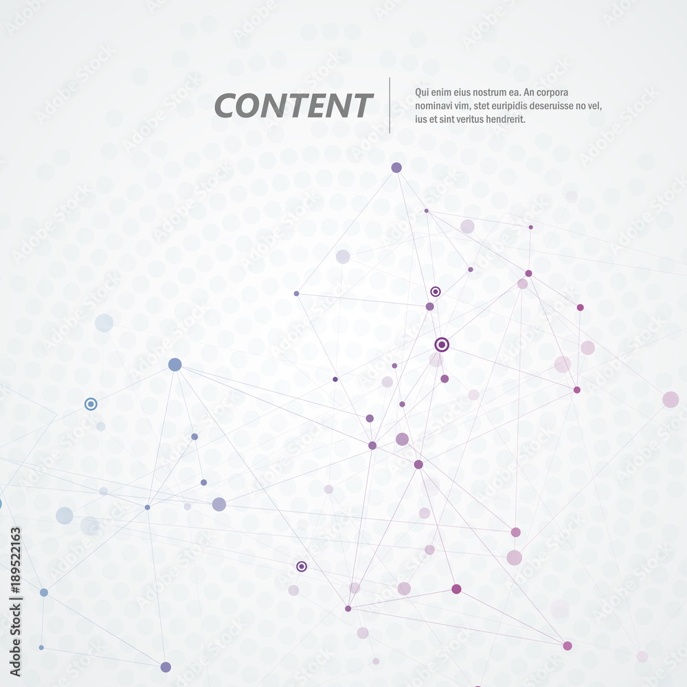 Fototapete Abstract connection background with molecule structure. Science and network vector illustration