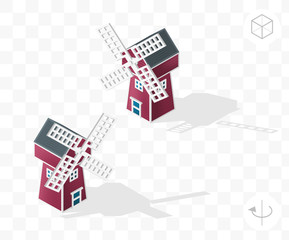 Isometric High Quality City Element with 45 Degrees Shadows on Transparent Background 