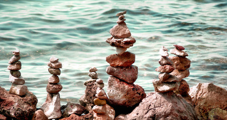 Steinhaufen, Balance, Meditation am Meer