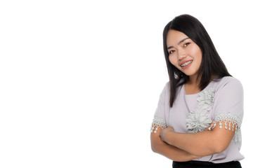 Beautiful  asian business woman with arms folded portrait studio on white background
