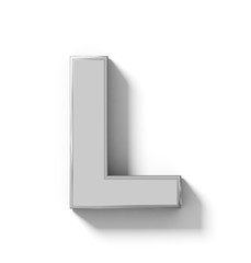 letter L 3D silver isolated on white with shadow - orthogonal projection
