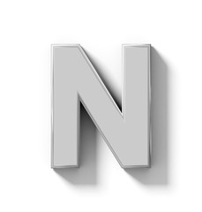 letter N 3D silver isolated on white with shadow - orthogonal projection